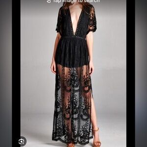 Black short romper with floral lace overlay. Size Small. NWT.